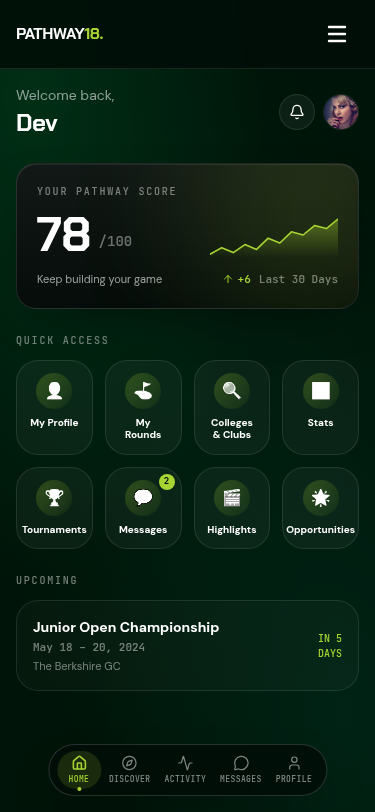 Pathway18 golfer dashboard
